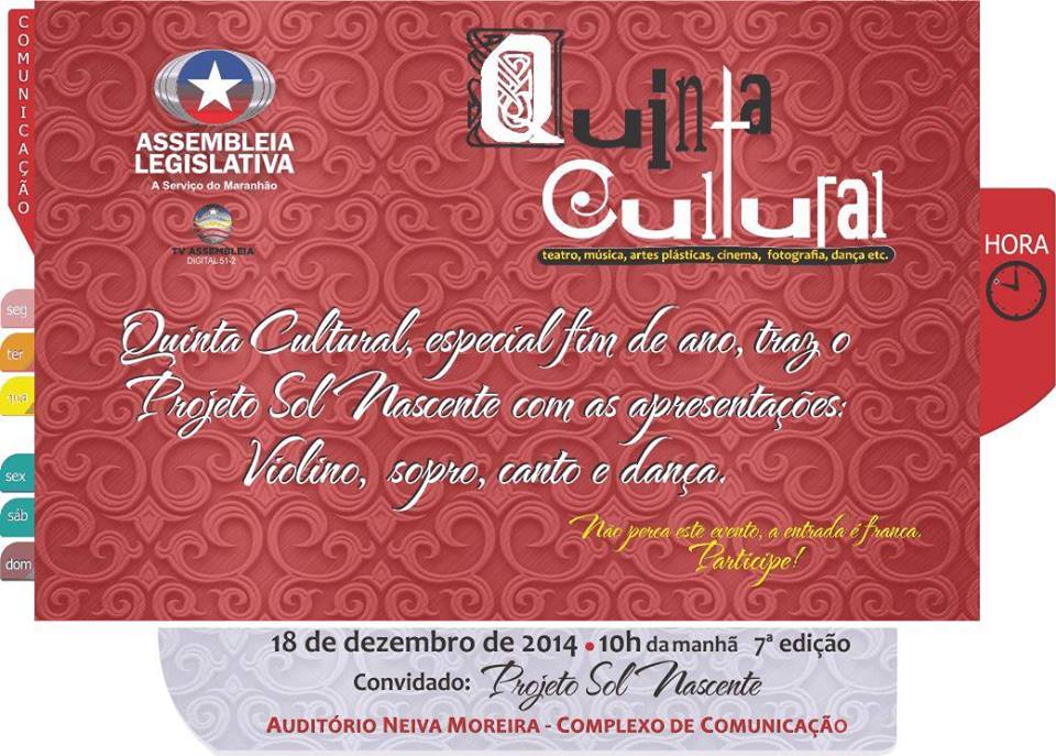 Quinta Cultural especial fim de ano receberá Programa Sol Nascente